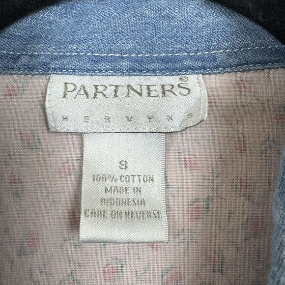 Vintage 90s Partners Mervyns Floral Denim Button Down Long Sleeve Top Cotton M - Picture 8 of 14
